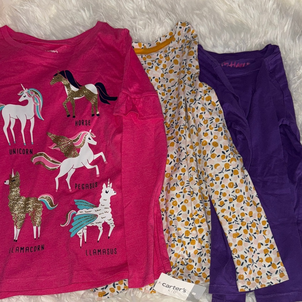 Carter's Unicorn Pajama Tops - Pink, Purple, and Yellow